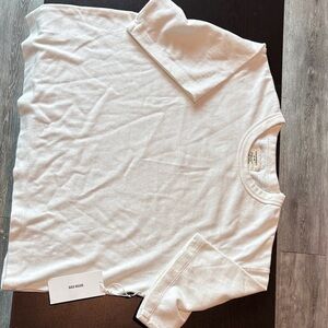 NWT Buck Mason White Field Spec Boyfriend Crop Tee Large Retail $62